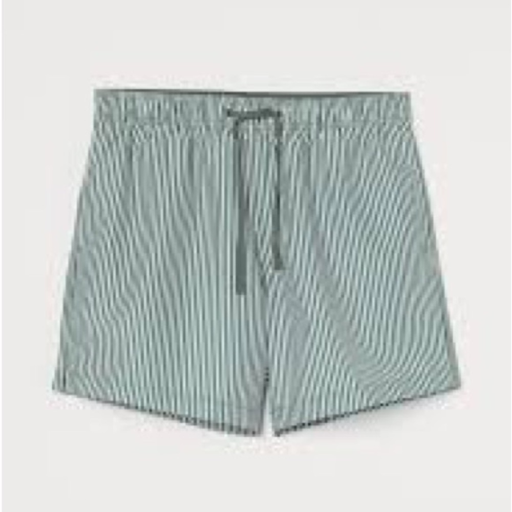 NWT H&M Men’s Green White Striped Swim Trunks Shorts 100% Cotton